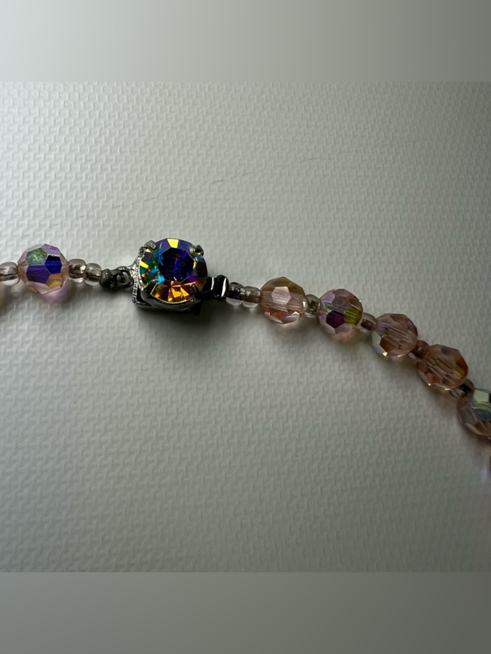Vintage Crystal Bead Necklace, Aurora Borealis Faceted Glass Beads - Picture 5 of 6